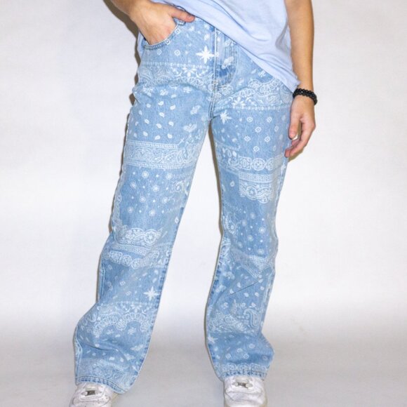 Eight Jeans Blue White Painted Size 27 - Picture 1 of 6